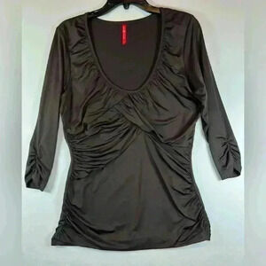 Ruby Ribbon brown ruched top blouse size XL shape-wear slimming office party